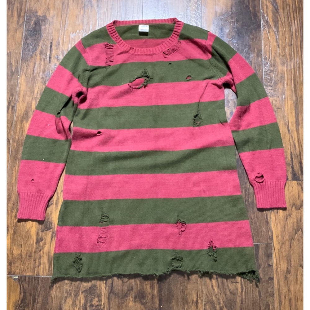 A Nightmare on Elm Street Freddy Krueger Distressed Stripe Sweater Dress XL
